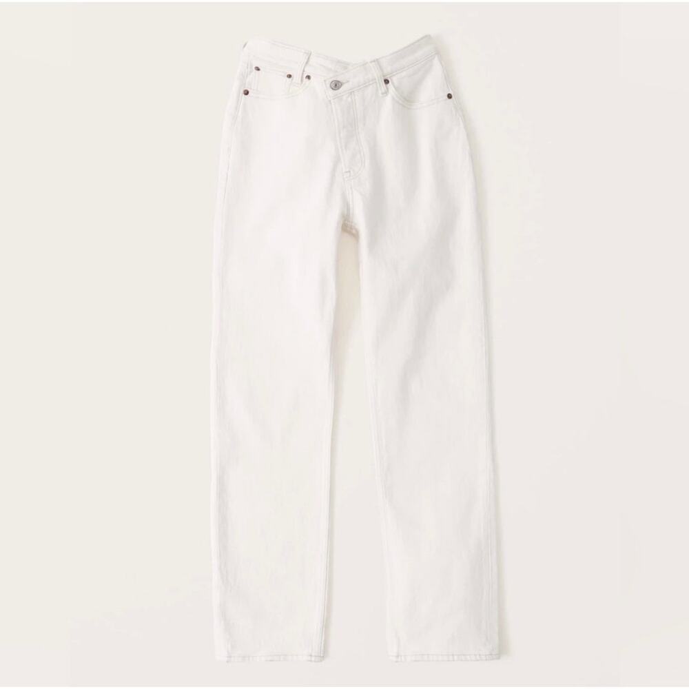 Abercrombie & Fitch The Dad High Rise Jeans Size 26/2R Bone White Straight Leg - Picture 6 of 10